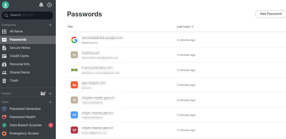 NordPass Password list