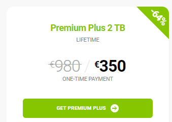 La réduction de 64% du prix de l'offre à vie de pCloud Premium Plus de 2 To permet d'atteindre un prix de 350€ au lieu de 980€.