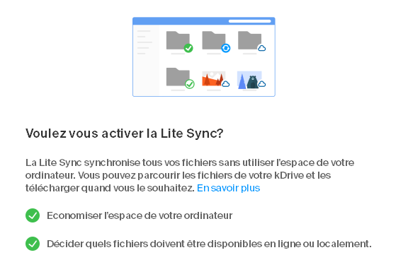 La fonctionnalité Lite Sync sous windows pour économiser de l'espace disque.