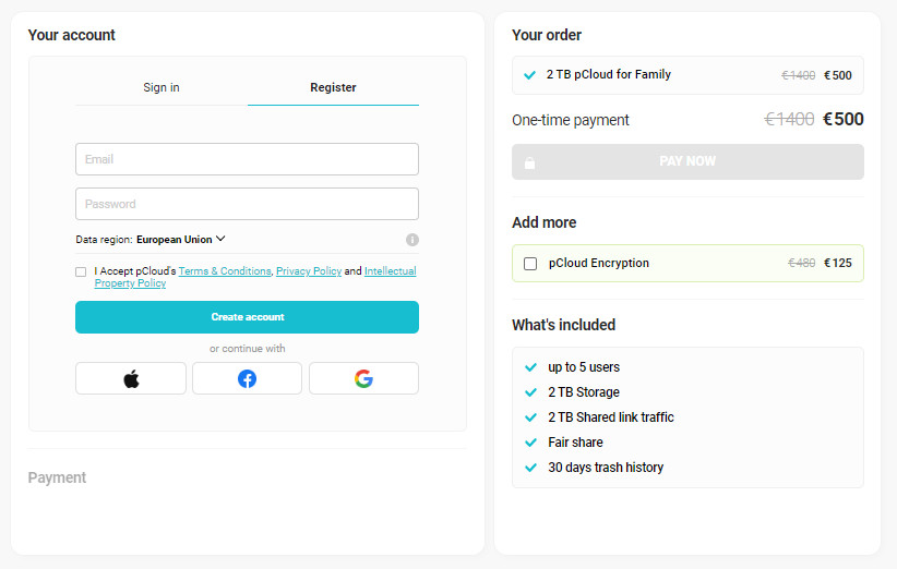 pCloud Family payment form