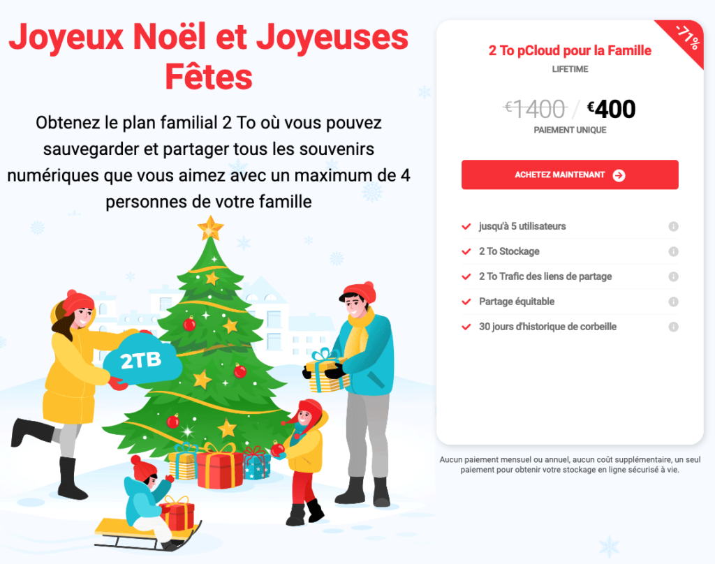 La promotion de pCloud pour Noël 2021.