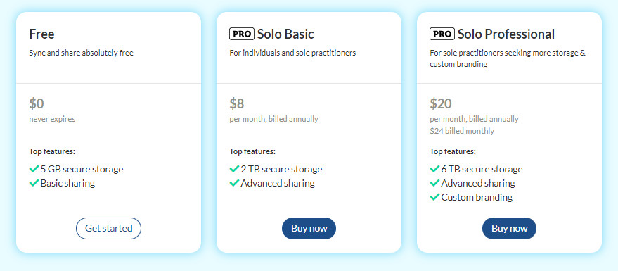 Sync.com pricing for individuals