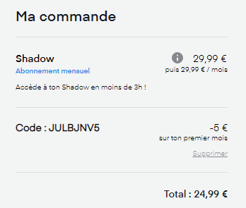 Les tarifs pour l'abonnement au cloud gaming de Shadow.